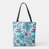 Blaues Boho Vintage Blumenmonogramm Tasche (Rückseite)