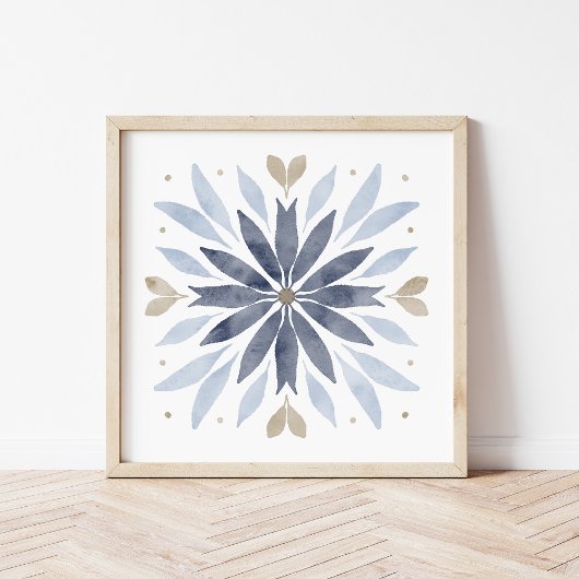 Blaues Boho-Wasserfarben-Mandala-Kunstwerk Poster
