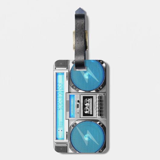Blaues boombox gepäckanhänger (Rückseite vertikal)