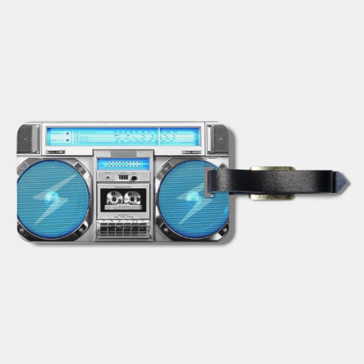 Blaues boombox gepäckanhänger (Rückseite horizontal)