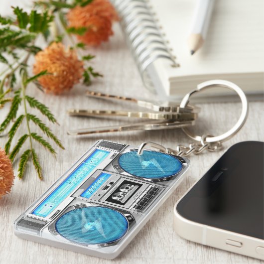 Blaues boombox schlüsselanhänger (Vorderseite rechts)