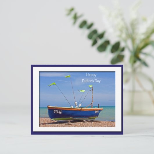 Blaues Boot des Vaters Postkarte (Stehend Vorderseite)