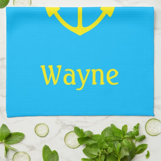 Blaues Boot (Name) Gelb Geschirrtuch (Gefaltet)