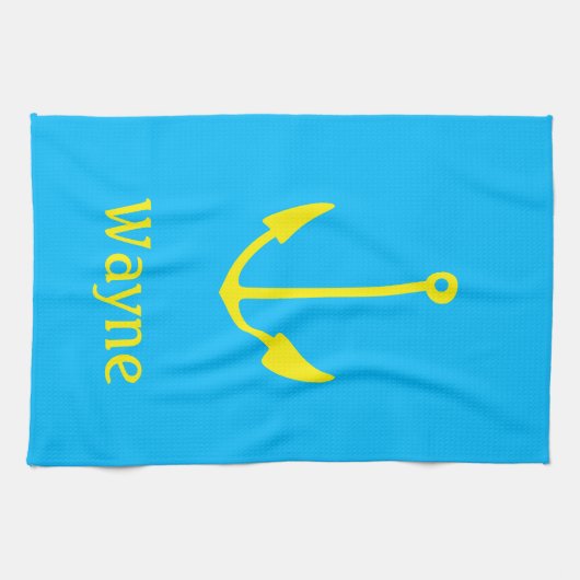 Blaues Boot (Name) Gelb Geschirrtuch (Horizontal)