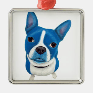 Blaues Boston Terrier Ornament Aus Metall