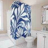 Blaues botanisches Aquarell-Blumenmuster Duschvorhang (Beispiel)