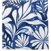 Blaues botanisches Aquarell-Blumenmuster Duschvorhang (Vorderseite)