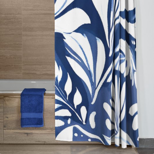 Blaues botanisches Aquarell-Blumenmuster Duschvorhang