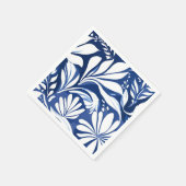 Blaues botanisches Aquarell-Blumenmuster in Weiß Serviette (Ecke)