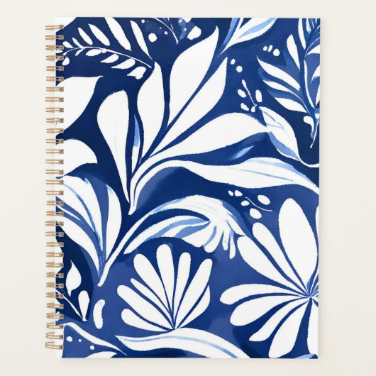 Blaues botanisches Aquarell-Blumenmuster Planer (Vorderseite)