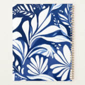 Blaues botanisches Aquarell-Blumenmuster Planer (Rückseite)
