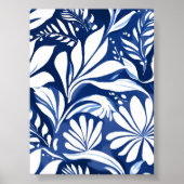 Blaues botanisches Aquarell-Blumenmuster Poster (Vorne)
