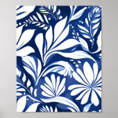 Blaues botanisches Aquarell-Blumenmuster Poster (Vorne)