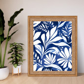Blaues botanisches Aquarell-Blumenmuster Poster
