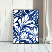Blaues botanisches Aquarell-Blumenmuster Poster