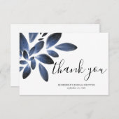 Blaues botanisches Brautparty Dankeskarte (Vorne/Hinten)