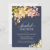 Blaues botanisches Brautparty der Herbstnacht Einladung (Vorderseite)