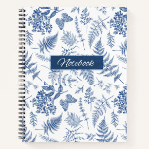 Blaues Botanisches Deluxe-Spiralnotizbuch Notizblock