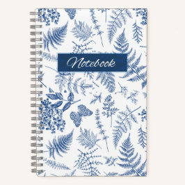Blaues Botanisches Florales Deluxe-Spiralnotizbuch Notizblock