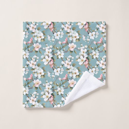 Blaues Botanisches Frühlingshemd Badhandtuch Set (Waschlappen)