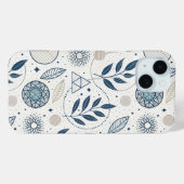 Blaues botanisches geometrisches Doodle Case-Mate iPhone Hülle (Rückseite (Horizontal))