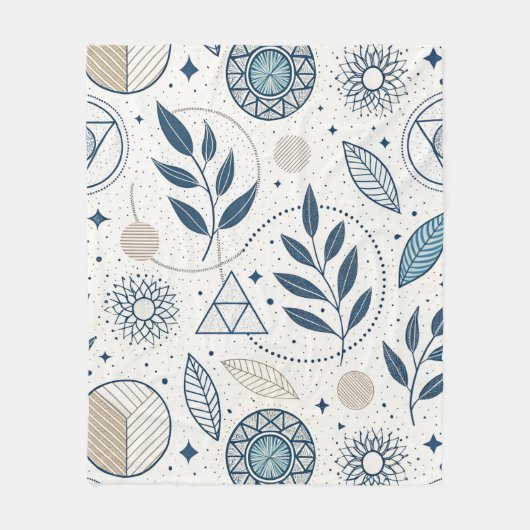 Blaues botanisches geometrisches Doodle Fleecedecke (Vorderseite)