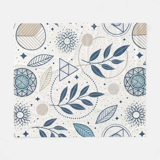 Blaues botanisches geometrisches Doodle Fleecedecke (Vorderseite (Horizontal))