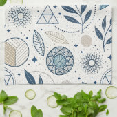 Blaues botanisches geometrisches Doodle Geschirrtuch (Gefaltet)