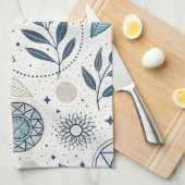Blaues botanisches geometrisches Doodle Geschirrtuch (Viertel Falte)