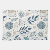Blaues botanisches geometrisches Doodle Geschirrtuch (Horizontal)