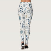 Blaues botanisches geometrisches Doodle Leggings (Rückseite)