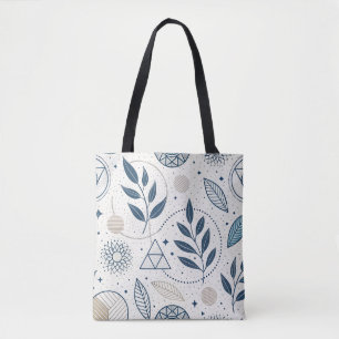 Blaues botanisches geometrisches Doodle Tasche