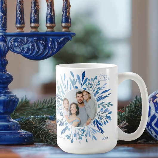 Blaues botanisches Hanukkah-jüdisches Foto Kaffeetasse