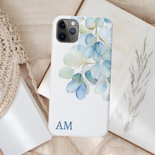 Blaues Botanisches Hydrangea-Monogramm Case-Mate iPhone Hülle