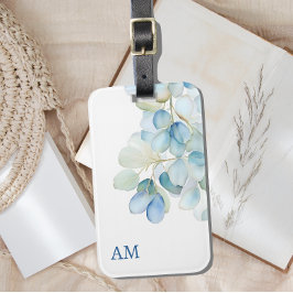 Blaues Botanisches Hydrangea-Monogramm Gepäckanhänger