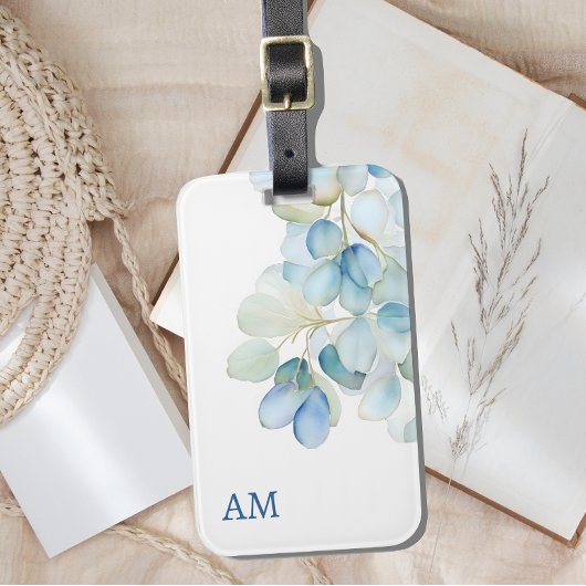 Blaues Botanisches Hydrangea-Monogramm Gepäckanhänger