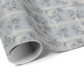 Blaues Botanisches Karo Geschenkpapier (Rolleneckpunkt)