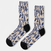 Blaues Botanisches Leaf Muster Socken (Linkes Detail)
