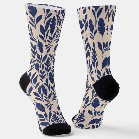 Blaues Botanisches Leaf Muster Socken (Gewinkelt)