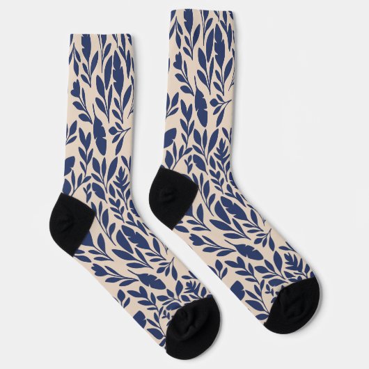 Blaues Botanisches Leaf Muster Socken (Rechts)