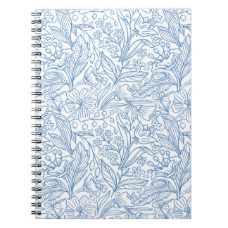 Blaues botanisches Line-Art-Spiralnotizbuch Notizblock