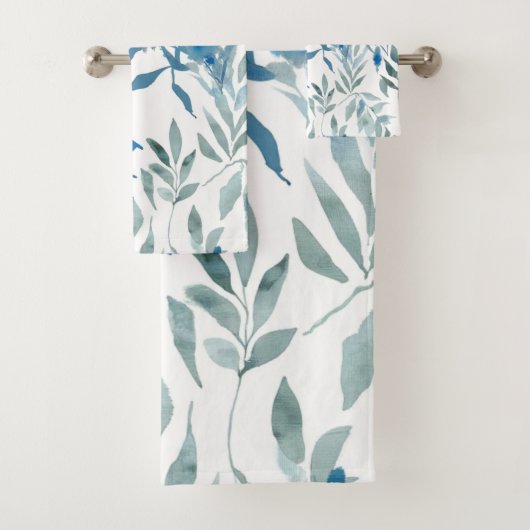 blaues botanisches Muster Badhandtuch Set (Insitu)