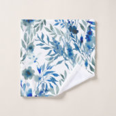 blaues botanisches Muster Badhandtuch Set (Waschlappen)