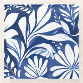 Blaues botanisches Muster Glasuntersetzer