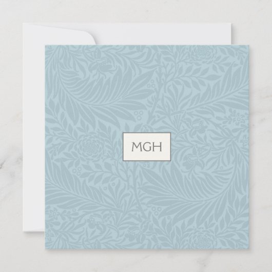 Blaues botanisches Muster Monogramm Dankeskarte (Vorderseite)