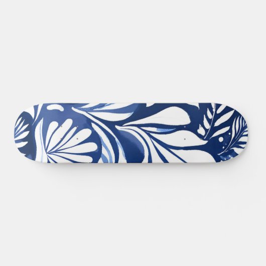 Blaues botanisches Muster Skateboard (Horizontal)