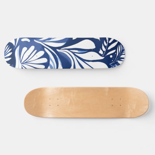 Blaues botanisches Muster Skateboard (Horizontal)