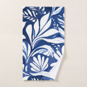 Blaues botanisches Wasserfarben-Blumenmuster Badhandtuch Set (Handtuch)
