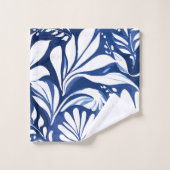 Blaues botanisches Wasserfarben-Blumenmuster Badhandtuch Set (Waschlappen)