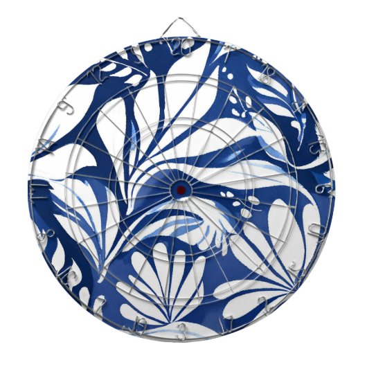 Blaues botanisches Wasserfarben-Blumenmuster Dartscheibe (vorne)